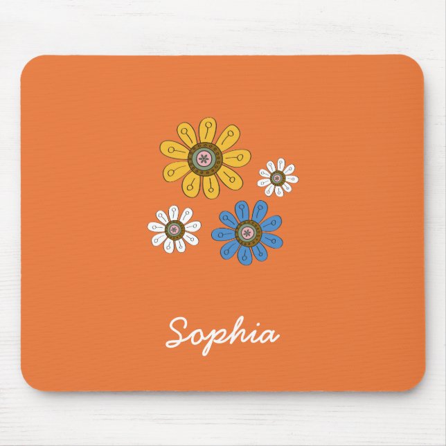 Bohemian Colourful Flowers Custom Name Mouse Mat (Front)