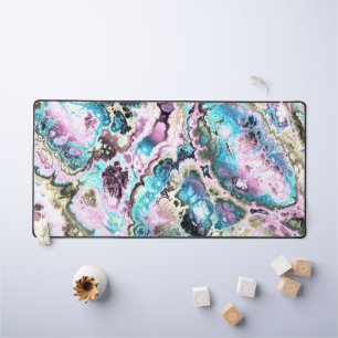 Bohemian Colourful Pastel Fractal Marble Abstract Desk Mat