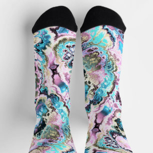 Bohemian Colourful Pastel Fractal Marble Abstract Socks