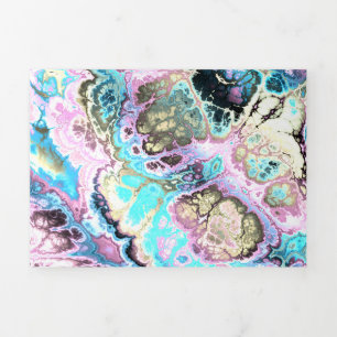Bohemian Colourful Pastel Fractal Marble Abstract Tri-Fold Card