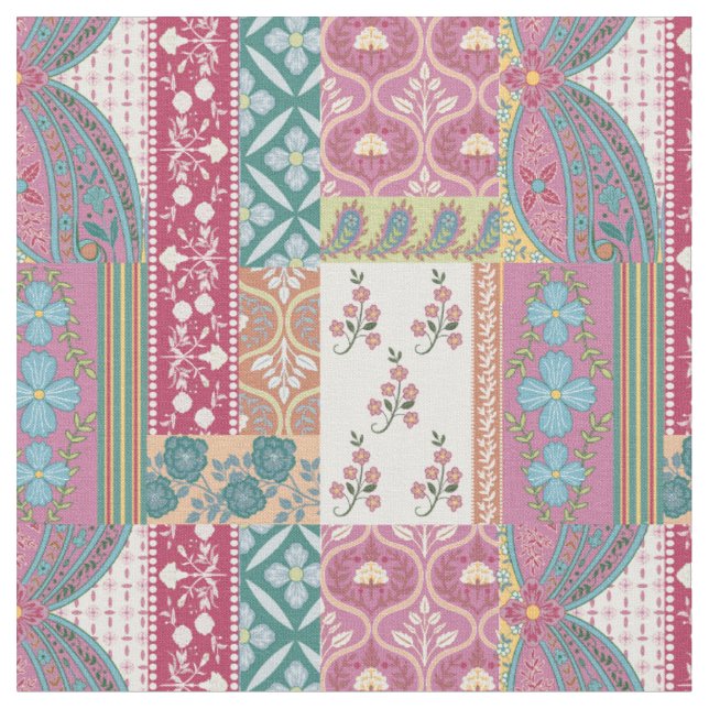 Bohemian Colourful Patchwork Pattern Fabric (Close Up)