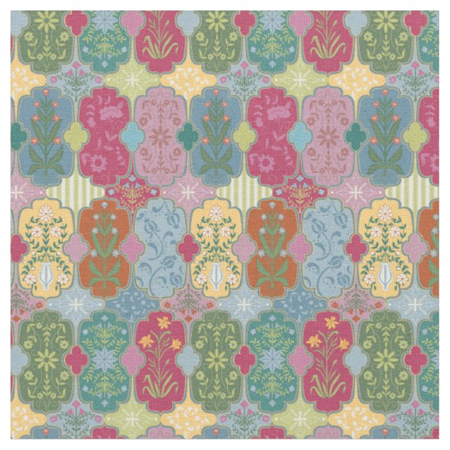 Bohemian Colourful Patchwork Pattern Fabric (Close Up)