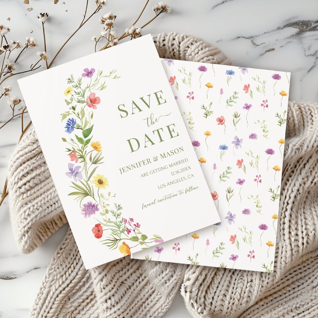 Bohemian Colourful Wildflower Wreath Save The Date Invitation (Creator Uploaded)