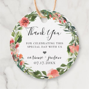 Bohemian Coral Floral Wreath Favour Tags
