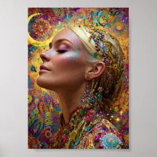 Bohemian Cosmic Goddess Art Print  Magic Woman 