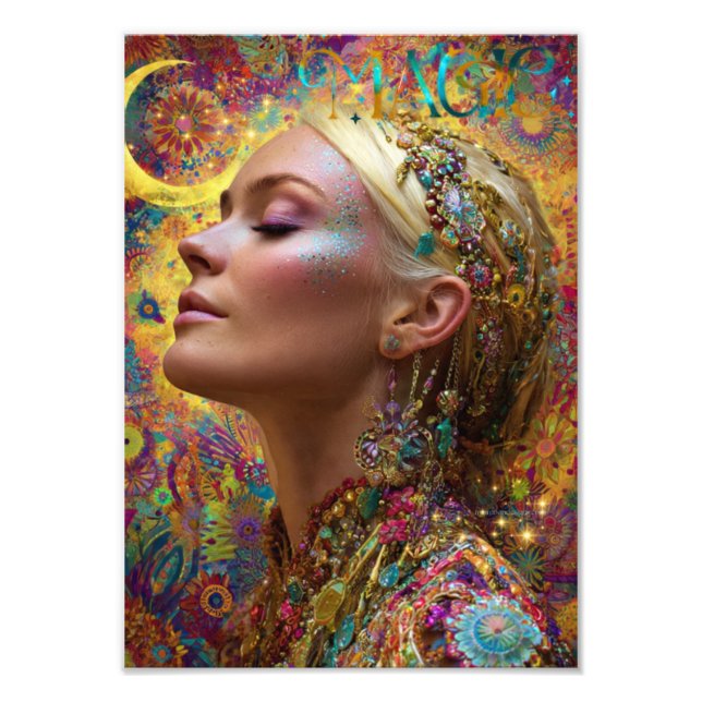 Bohemian Cosmic Goddess Art Print| Magic Woman  Photo Print (Front)