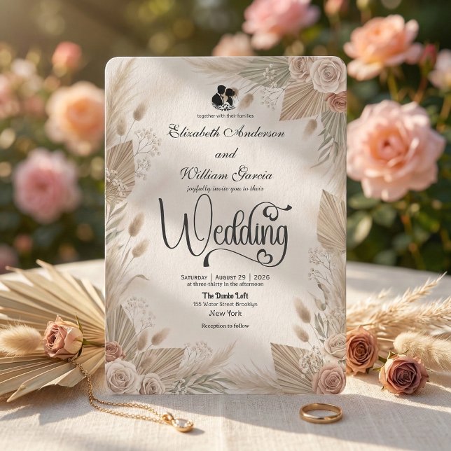 Bohemian Cream Chic Floral Rustic Wedding Invitation (Creator Uploaded)