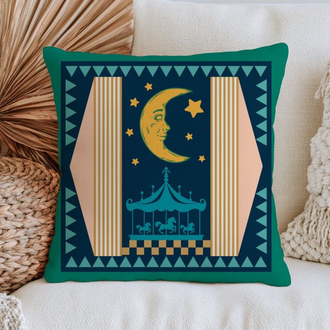 Bohemian Crescent Moon Celestial Circus Scenery Cushion (Creator Uploaded)