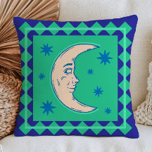 Bohemian Crescent Moon Green& Blue Celestial 