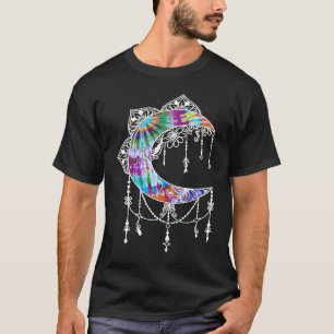 Bohemian Crescent Moon Mandala Tie Dye for Yoga T-Shirt