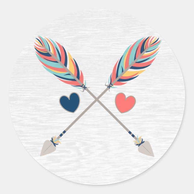 Bohemian Crossed Arrows On Rustic Wood Boho Chic Classic Round Sticker (Front)