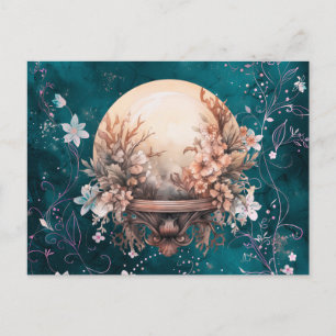 Bohemian Crystal Ball Floral Green Halloween Holiday Postcard