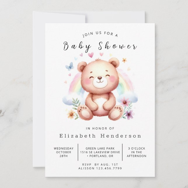 Bohemian Custom Bear Baby Shower Invitation (Front)
