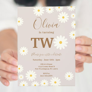 Bohemian Daisy Floral 2nd Birthday party  Invitation