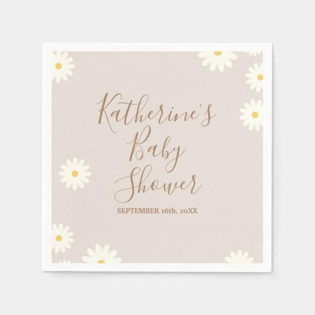 Bohemian Daisy Floral Baby Shower Napkin (Front)
