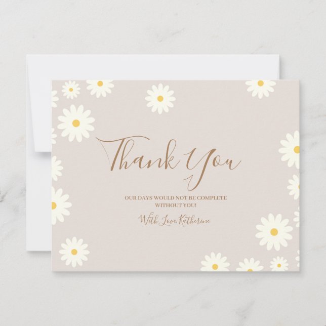 Bohemian Daisy Floral Baby Shower Thank You Card (Front)