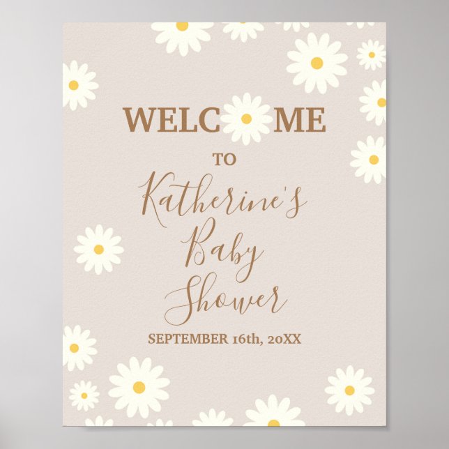 Bohemian Daisy Floral Baby Shower Welcome Sign (Front)