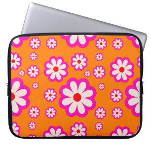 Bohemian Daisy Pattern Pink& Orange Retro Floral Laptop Sleeve