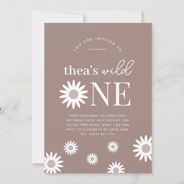 Bohemian Daisy Wild One Birthday Invitation (Front)