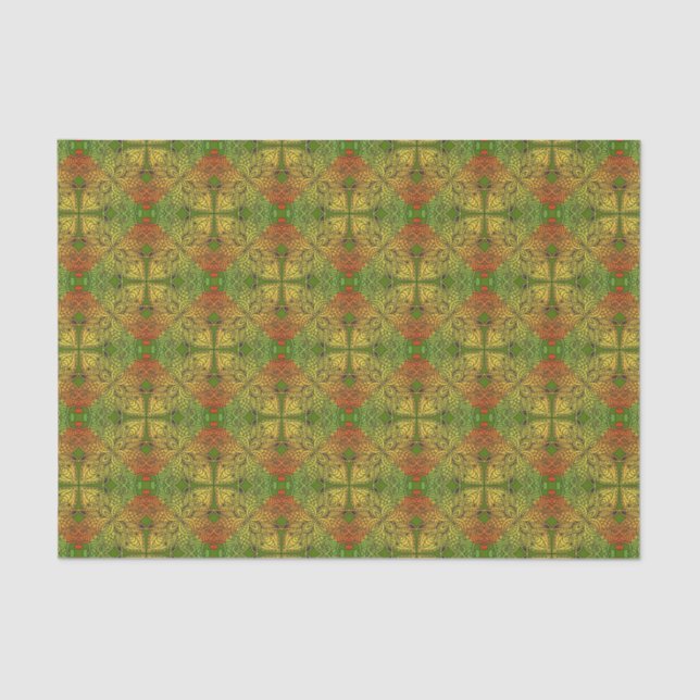 Bohemian Damask in Green Yellow Orange Tissue Paper (Front)