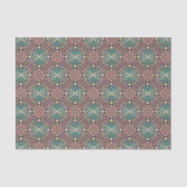 Bohemian Damask in Pink Salmon Sea Green Decoupage Tissue Paper (Front)