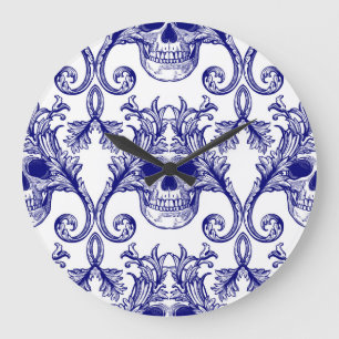 Bohemian damask, skull seamless ornament. large clock