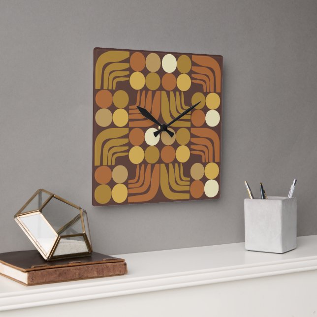 Bohemian Dark Brown Square Wall Clock (Office)