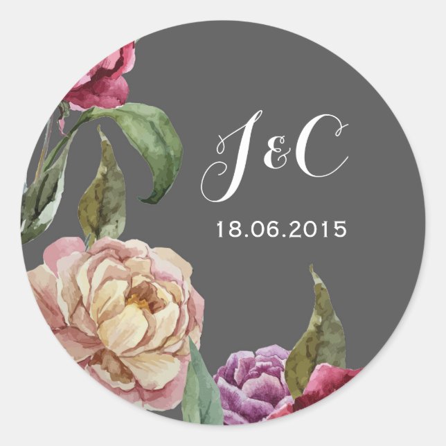 Bohemian Dark Floral Wedding Invitation Stickers (Front)