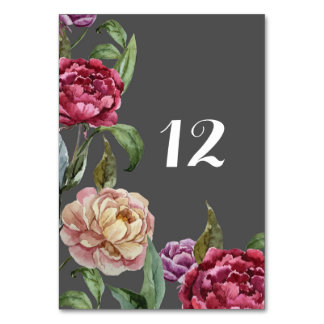 Bohemian Dark Floral Wedding Table Name or Number Table Number