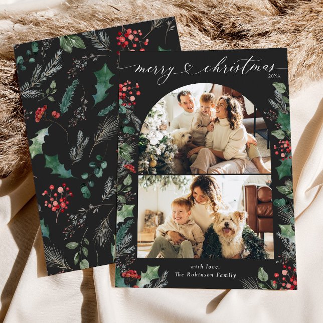 Bohemian Dark Moody 2 Photo Christmas Card  (Creator Uploaded)