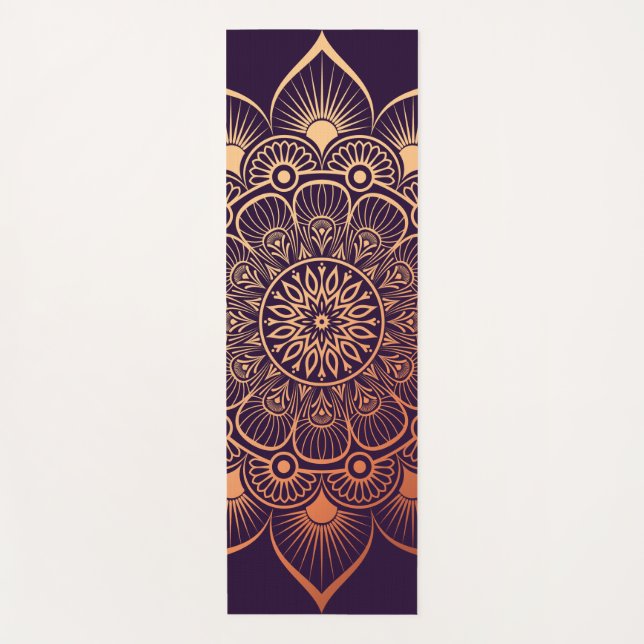 Bohemian Dark Purple Peach Mandala Yoga Mat (Front)