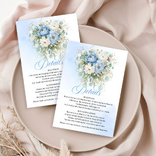 Bohemian Deep Blue White Peonies Wedding Details  Enclosure Card