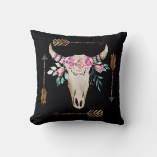 Bohemian Deer Skull Watercolor Art Cushion