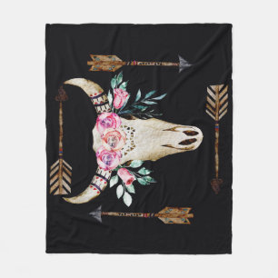 Bohemian Deer Skull Watercolor Art Fleece Blanket