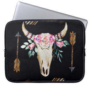 Bohemian Deer Skull Watercolor Art Laptop Sleeve