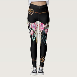 Bohemian Deer Skull Watercolor Art Leggings