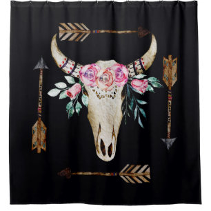 Bohemian Deer Skull Watercolor Art Shower Curtain
