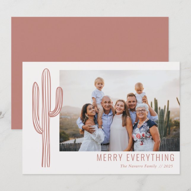 Bohemian Desert Cactus Family Photo Holiday Card (Front/Back)