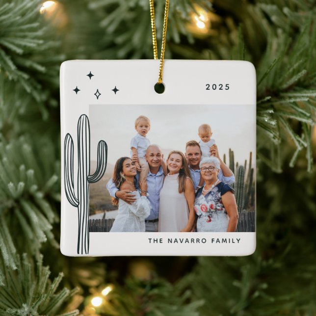 Bohemian Desert Cactus Photo Ceramic Ornament (Tree)