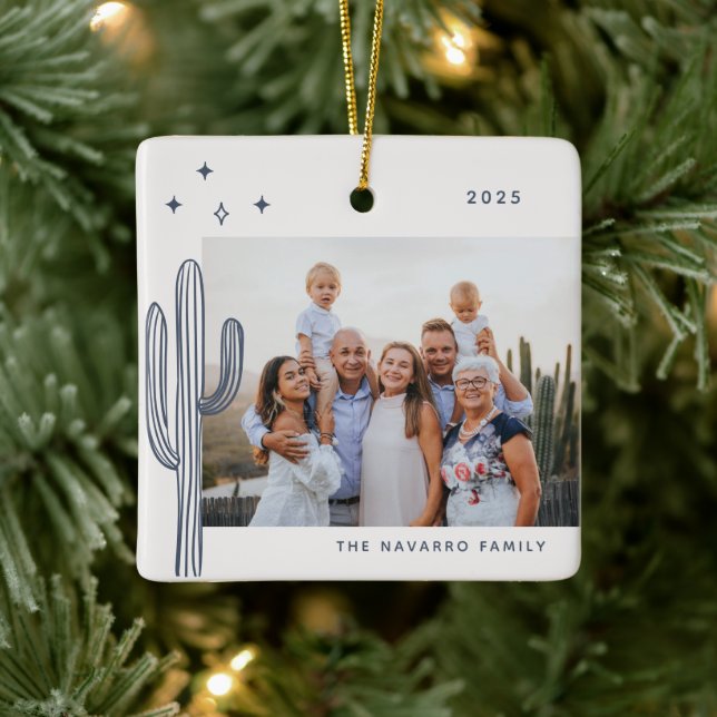 Bohemian Desert Cactus Photo Ceramic Ornament (Tree)