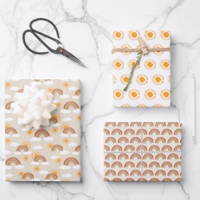 Bohemian Desert Rainbow and Sun Patterns Wrapping Paper Sheet (Front)