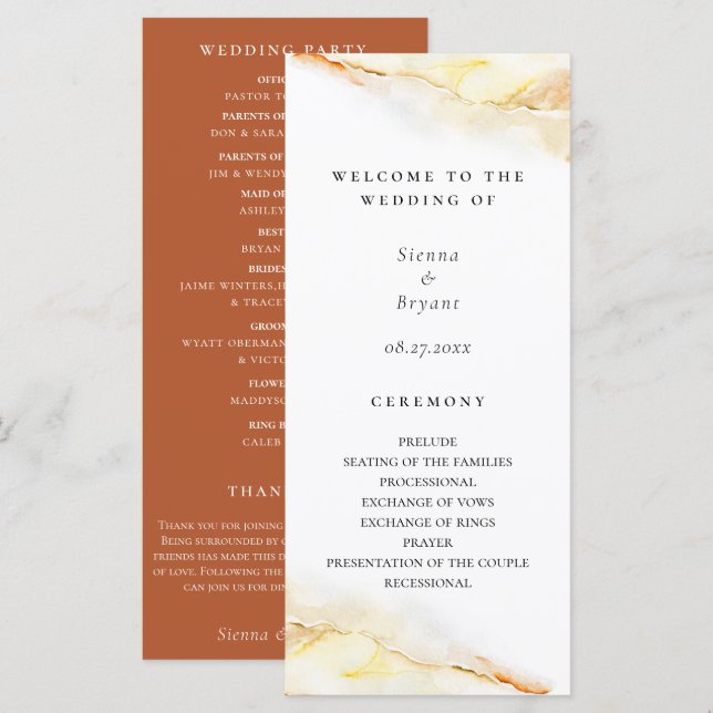 Bohemian Desert Watercolor Wash Wedding Programme (Front/Back)