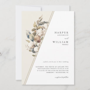 Bohemian diagonal cotton foliage wedding invitation