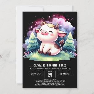 Bohemian Digital Cow Birthday Invitation