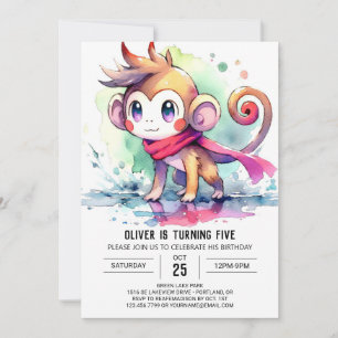Bohemian Digital Monkey Birthday Invitation