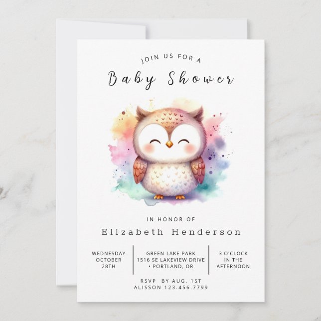 Bohemian Digital Owl Baby Shower Invitation (Front)