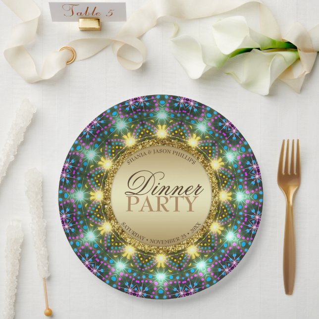 Bohemian Dinner Party Gold Black Bright Colours Paper Plate (Wedding)