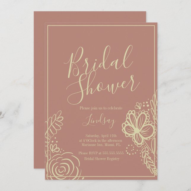 Bohemian Doodles Bridal Shower Earthy Tone Invitation (Front/Back)