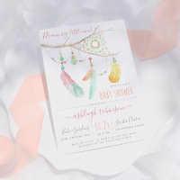 Bohemian Dream Catcher Baby Girl Shower Invitation