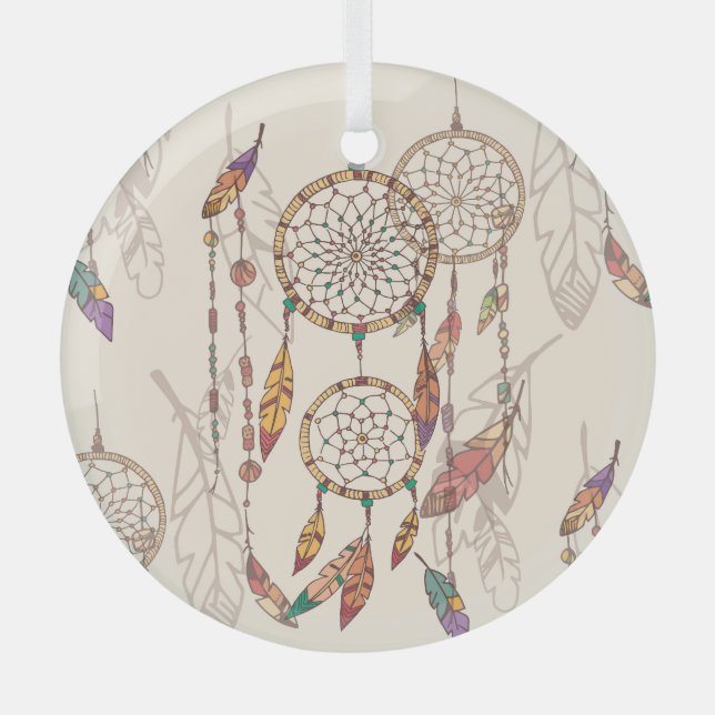 Bohemian Dream Catcher Seamless Hand-Drawn Glass Tree Decoration (Front)